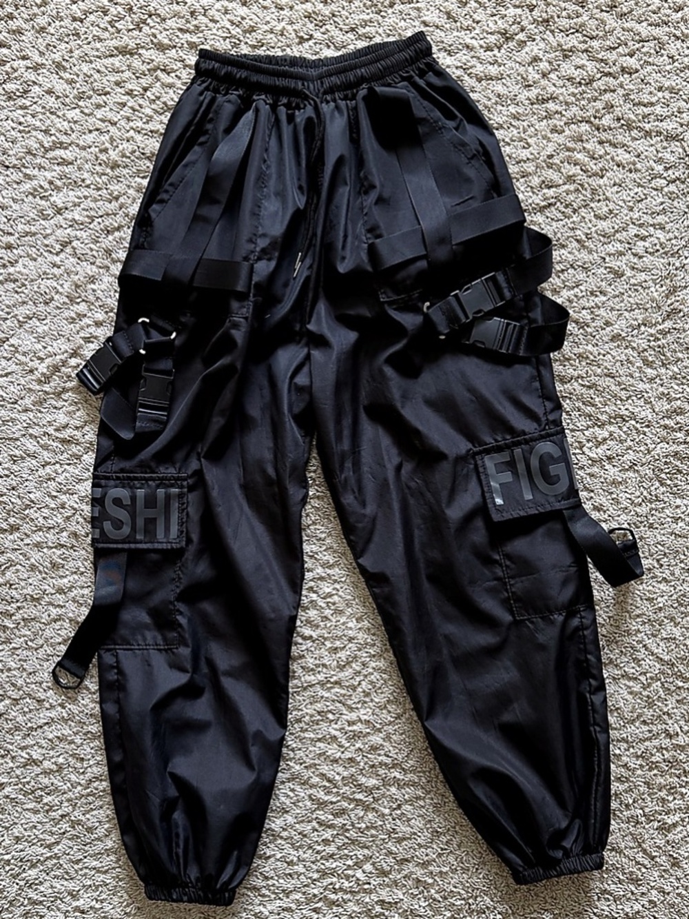 Black Techwear Cargo Jogger Pants w/ Harness Straps Streetwear Size Youth XL